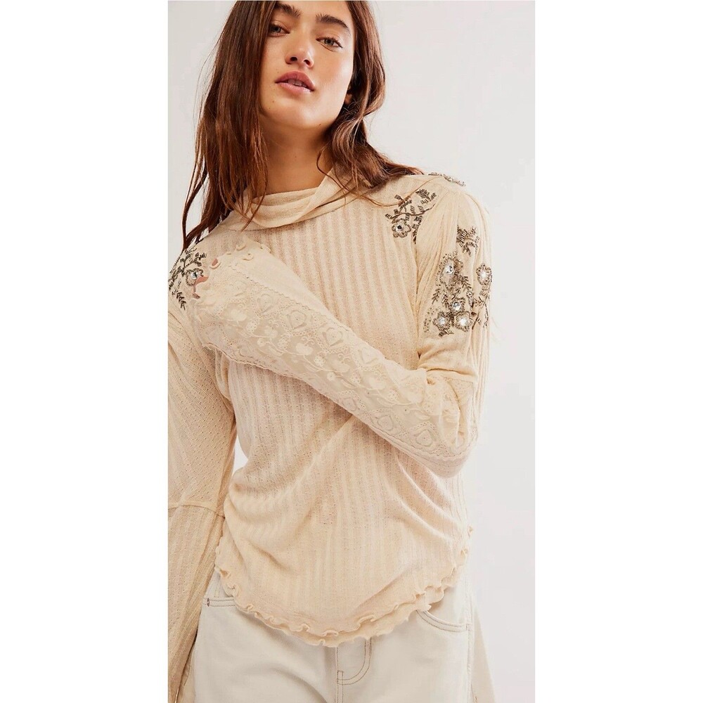 Free People Top Ivory High Maintenance Ballet Blouse Preppy Boho Medium New
